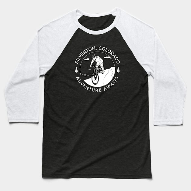 Silverton, Colorado Mountain Biking Baseball T-Shirt by Mountain Morning Graphics